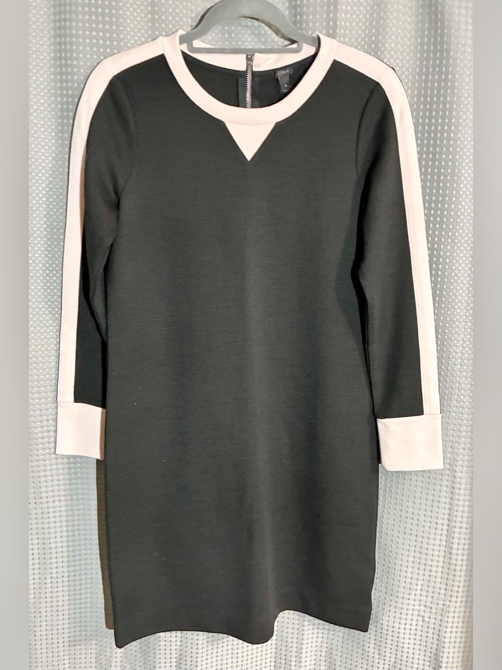 J. Crew Wool Blend Sweater Dress Sz 4 Dark Gray w Pink Trim Zip Up Breathable